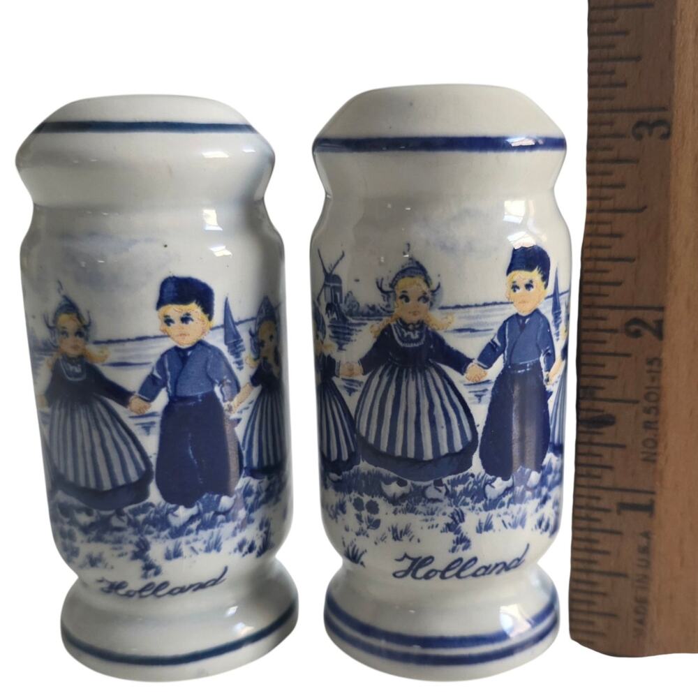 Vintage Delft Blue & White Dutch Hand Painted Salt Pepper Set - Picture 7 of 9